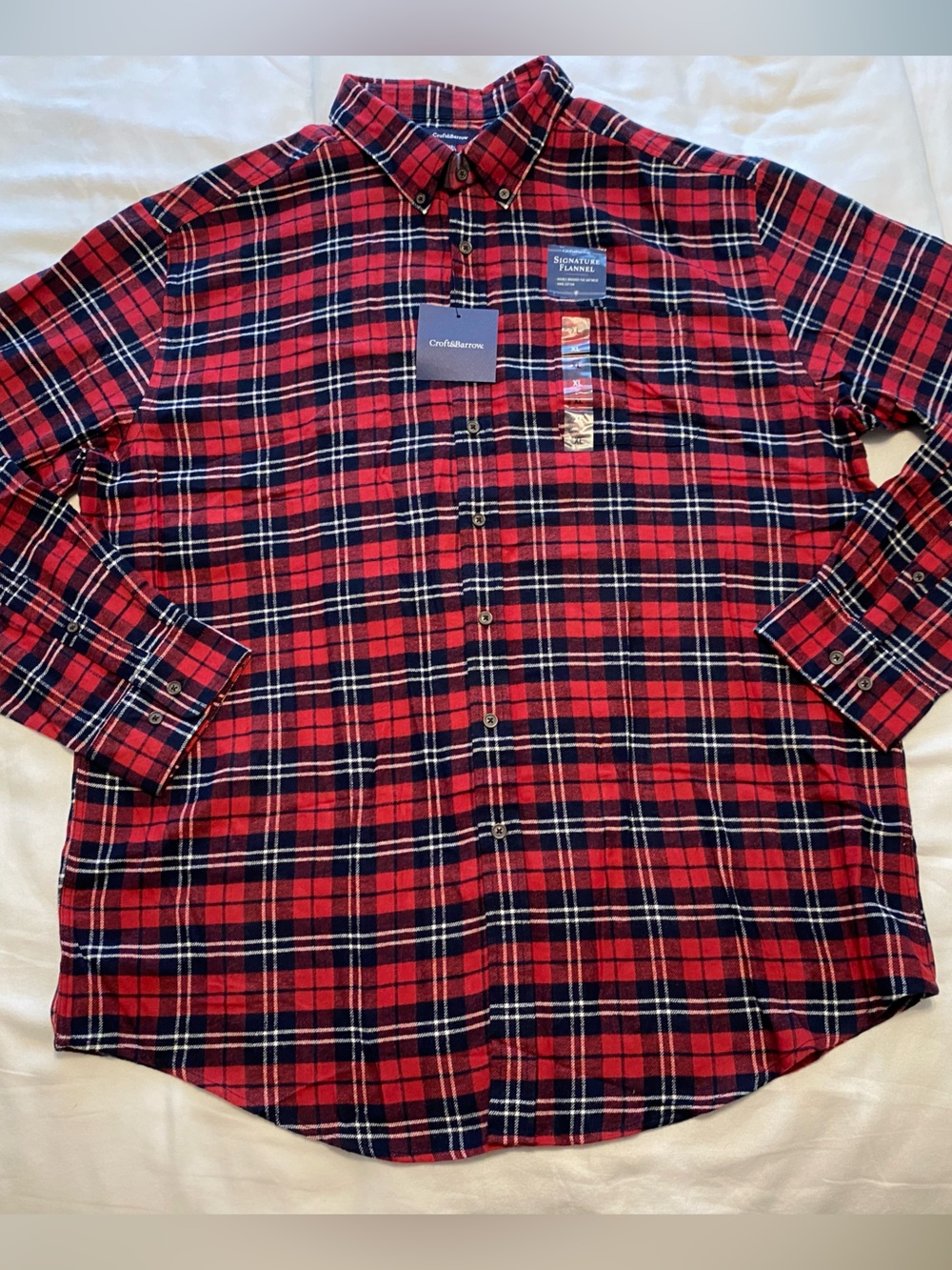 NEW Men’s XL Croft&Barrow Red Plaid Button-Down Signature Flannel Shirt